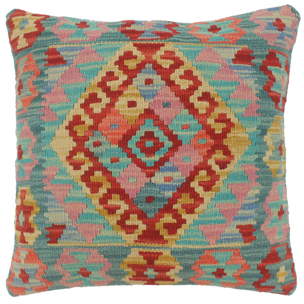 handmade Tribal Turkish Antique Blue Red Hand-Woven SQUARE 100% WOOL pillow