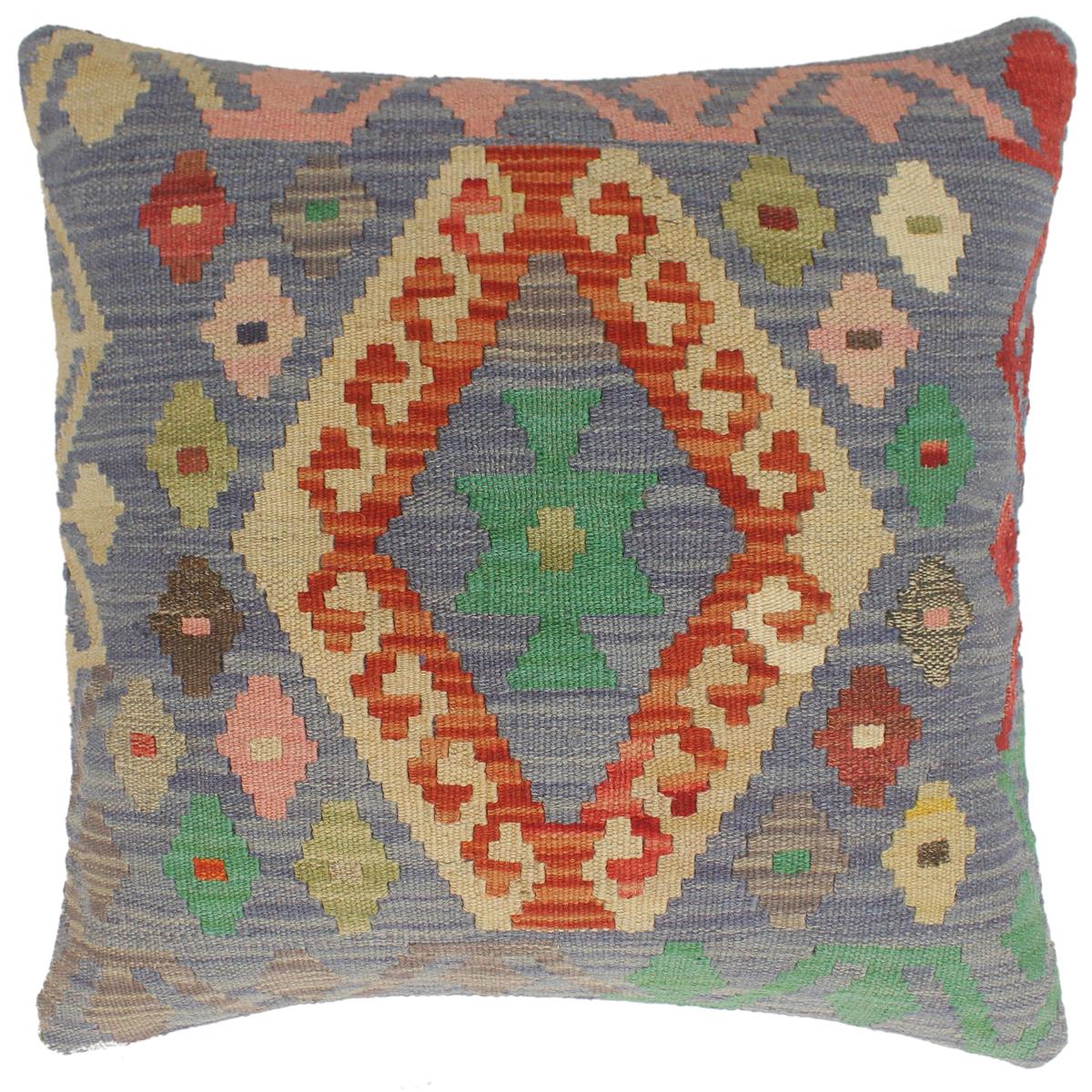 handmade Tribal Turkish Antique Blue Rust Hand-Woven SQUARE 100% WOOL pillow