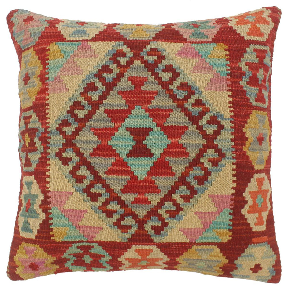 handmade Tribal Turkish Antique Red Blue Hand-Woven SQUARE 100% WOOL pillow