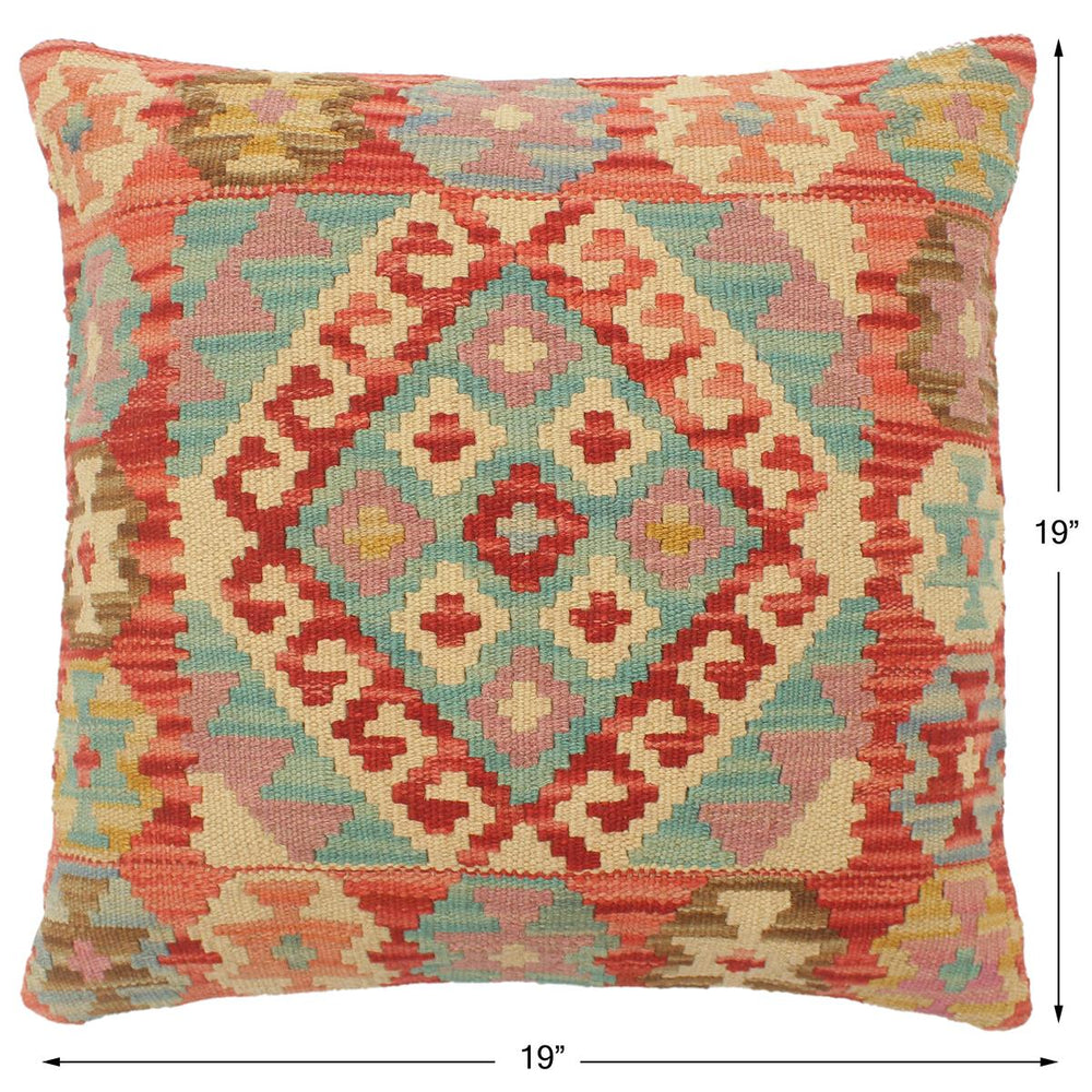 handmade Tribal Turkish Antique Red Blue Hand-Woven SQUARE 100% WOOL pillow
