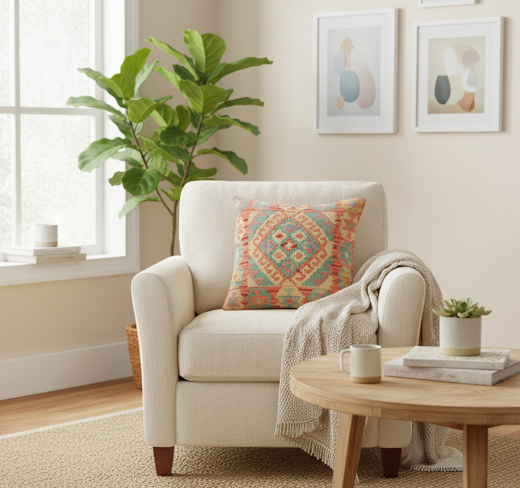 Bohemian Turkish Russo Hand Woven Kilim Pillow