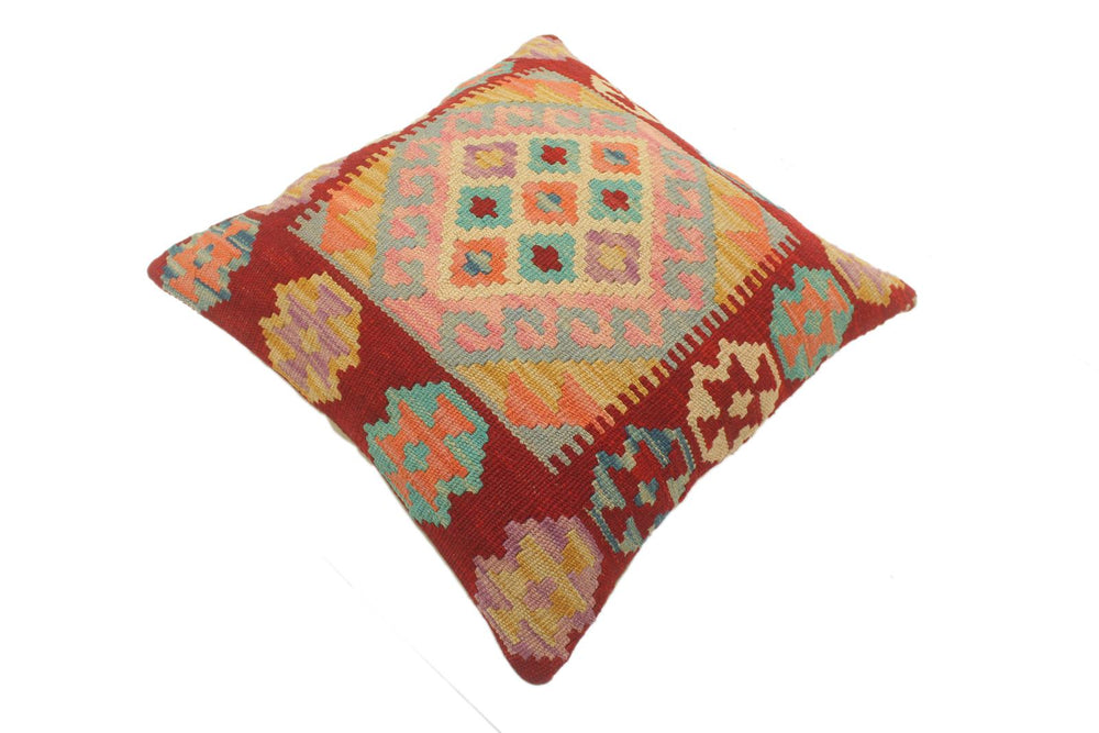 handmade Tribal Turkish Antique Red Blue Hand-Woven SQUARE 100% WOOL pillow