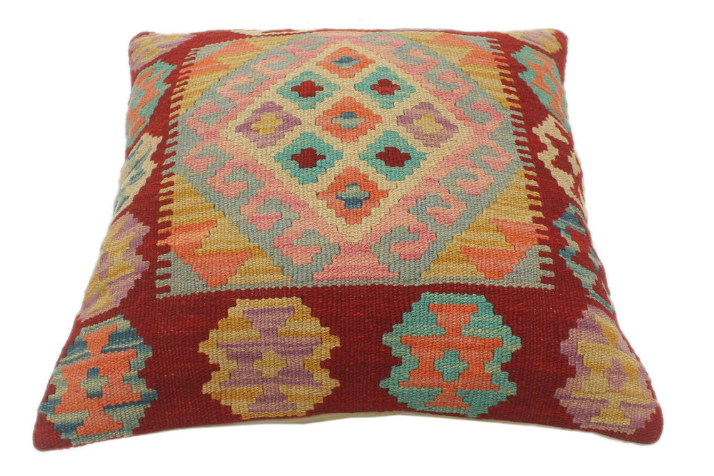 handmade Tribal Turkish Antique Red Blue Hand-Woven SQUARE 100% WOOL pillow