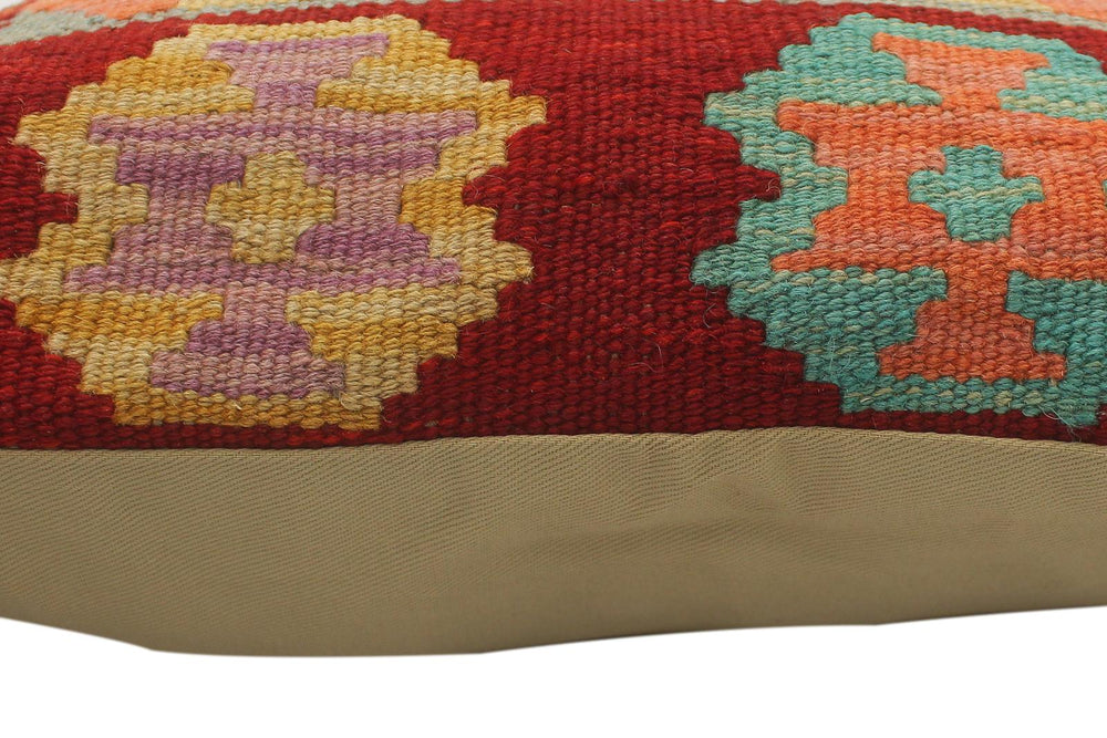handmade Tribal Turkish Antique Red Blue Hand-Woven SQUARE 100% WOOL pillow