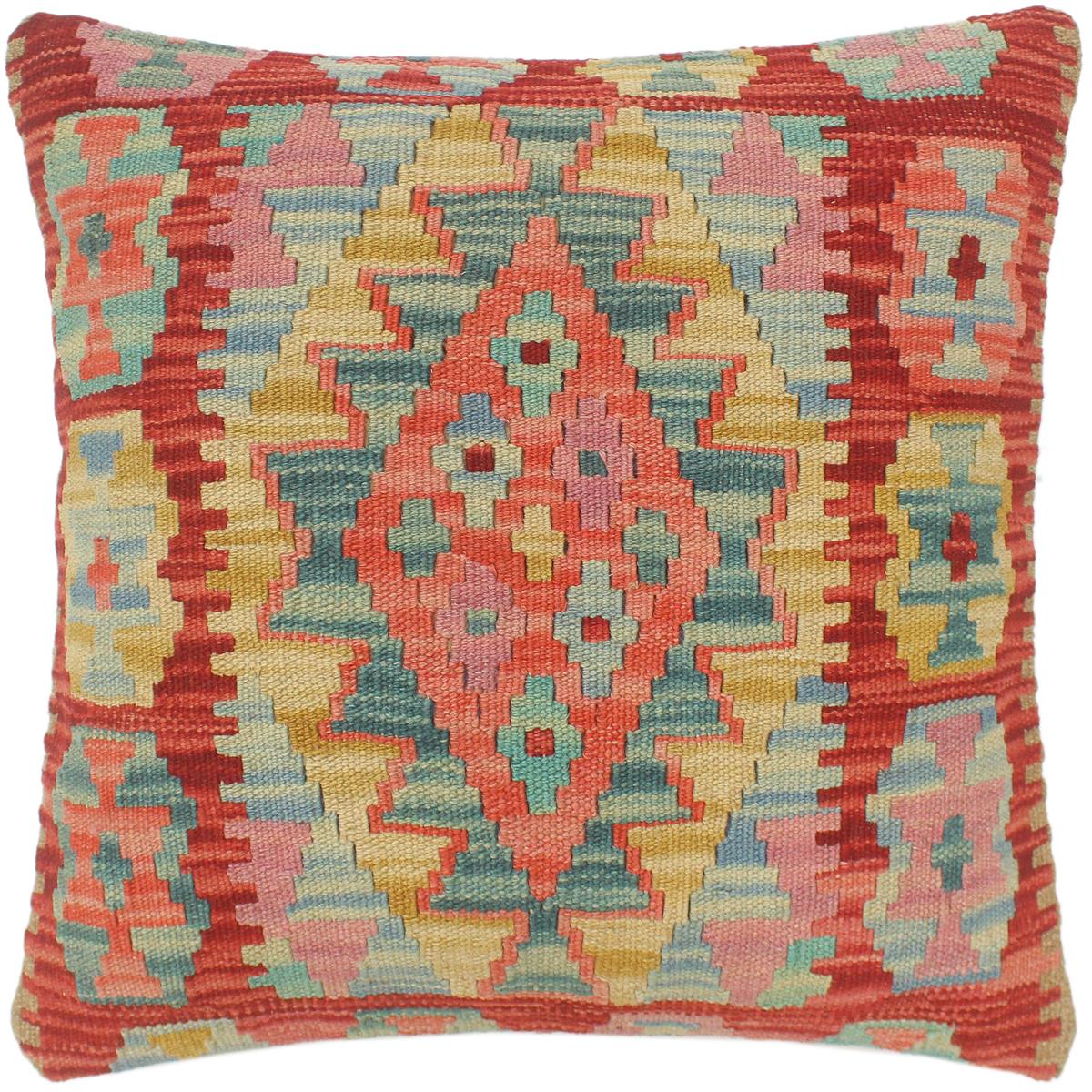 handmade Tribal Turkish Antique Red Blue Hand-Woven SQUARE 100% WOOL pillow