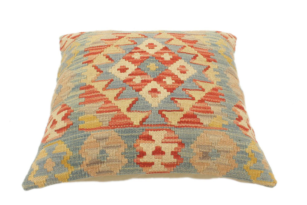 handmade Tribal Turkish Antique Rust Blue Hand-Woven SQUARE 100% WOOL pillow