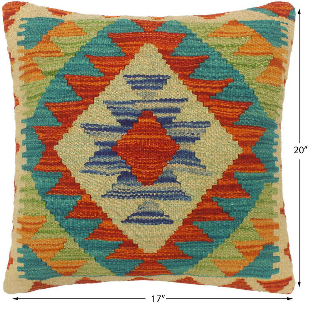 handmade Tribal Turkish Antique Rust Blue Hand-Woven SQUARE 100% WOOL pillow