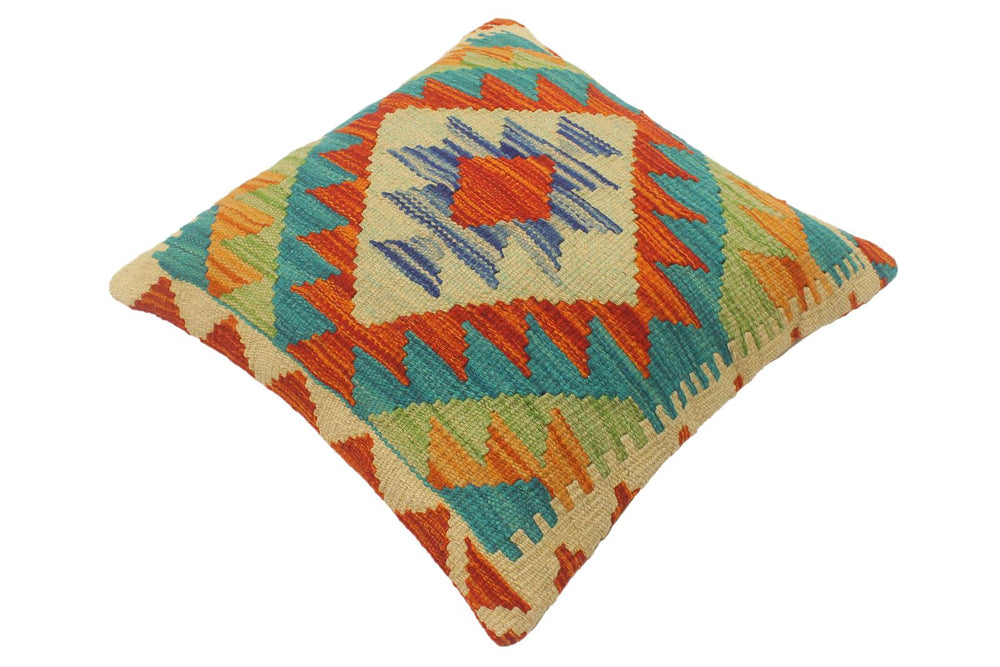 handmade Tribal Turkish Antique Rust Blue Hand-Woven SQUARE 100% WOOL pillow