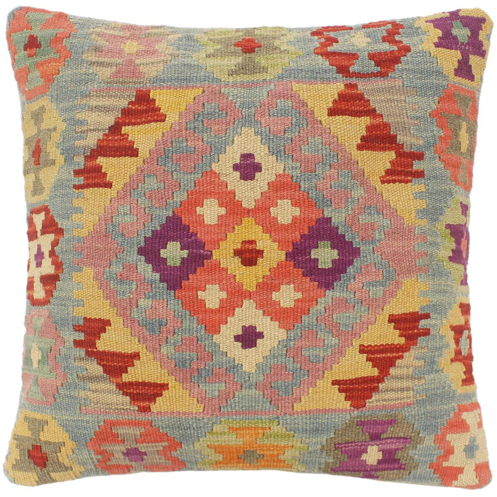 handmade Tribal Turkish Antique Rust Blue Hand-Woven SQUARE 100% WOOL pillow
