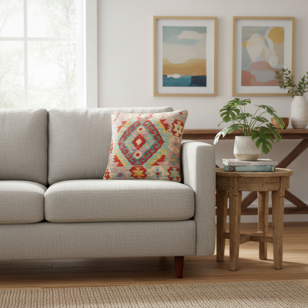 Bohemian Turkish Leach Hand Woven Kilim Pillow