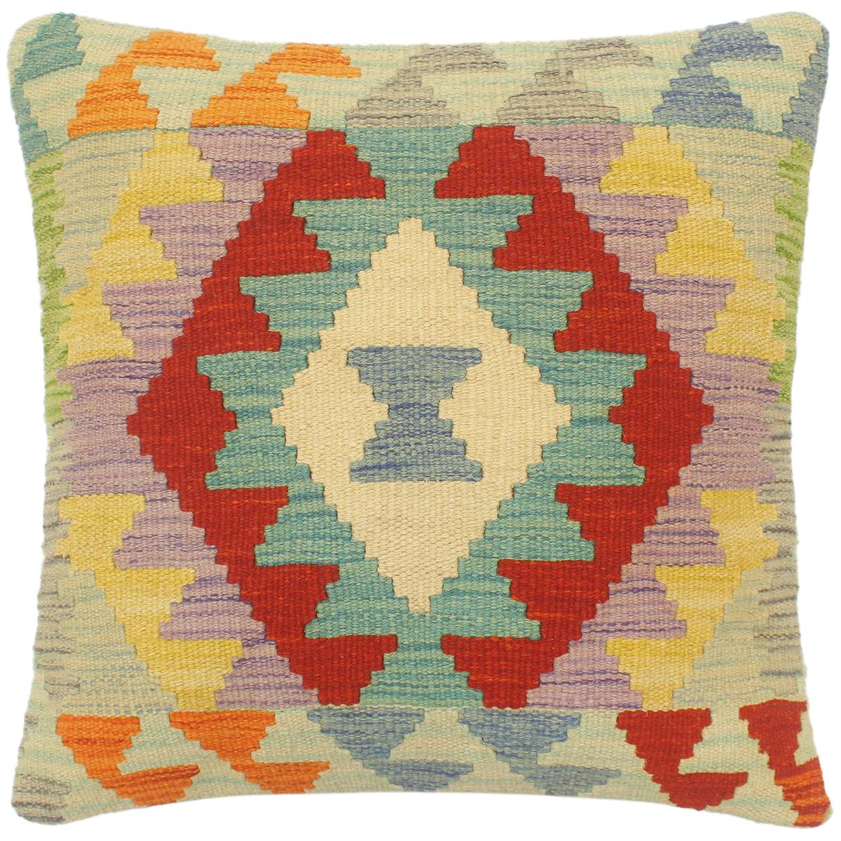 handmade Tribal Turkish Antique Rust Blue Hand-Woven SQUARE 100% WOOL pillow