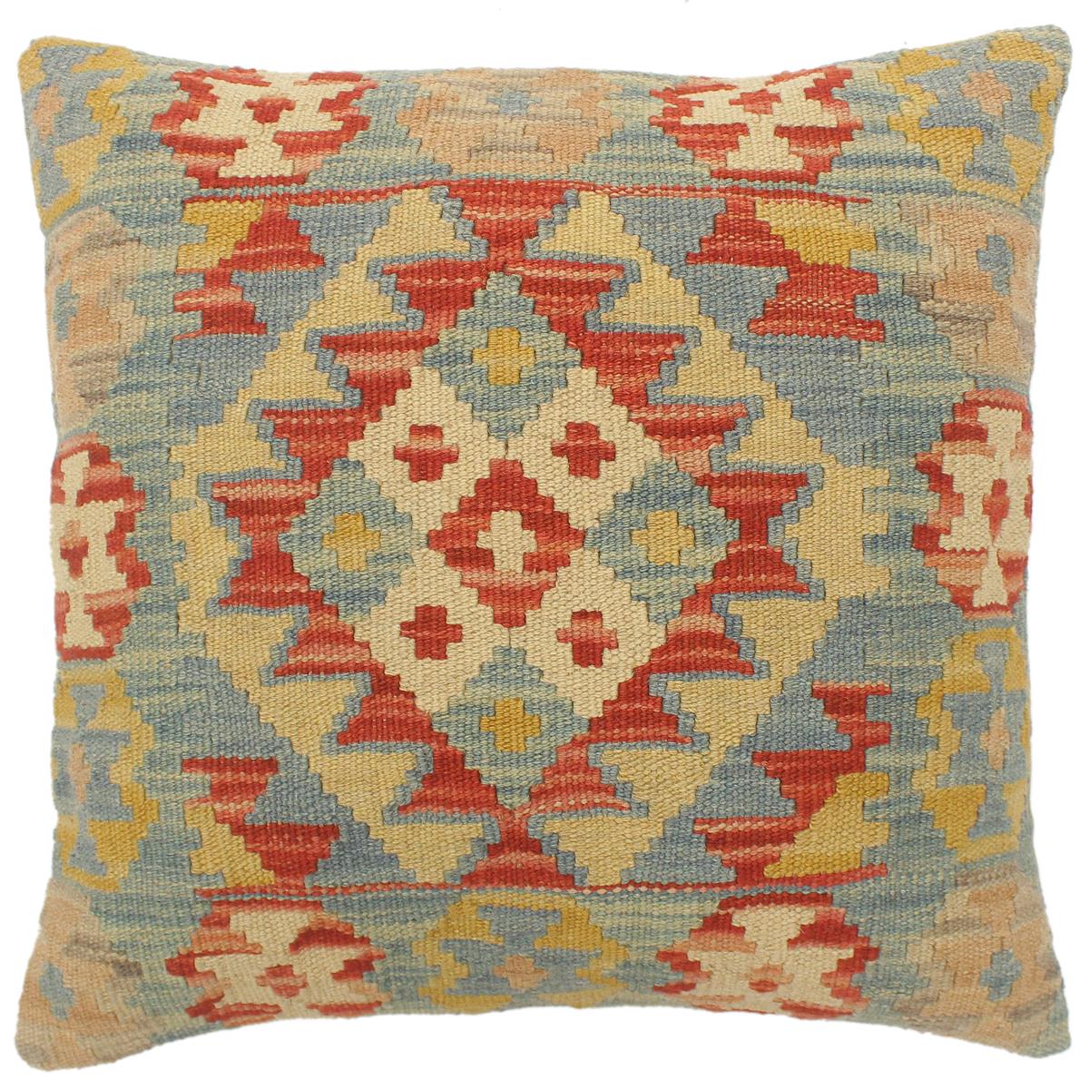 handmade Tribal Turkish Antique Rust Blue Hand-Woven SQUARE 100% WOOL pillow
