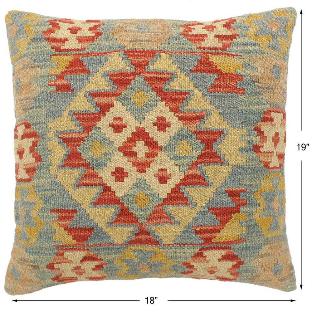 handmade Tribal Turkish Antique Rust Blue Hand-Woven SQUARE 100% WOOL pillow