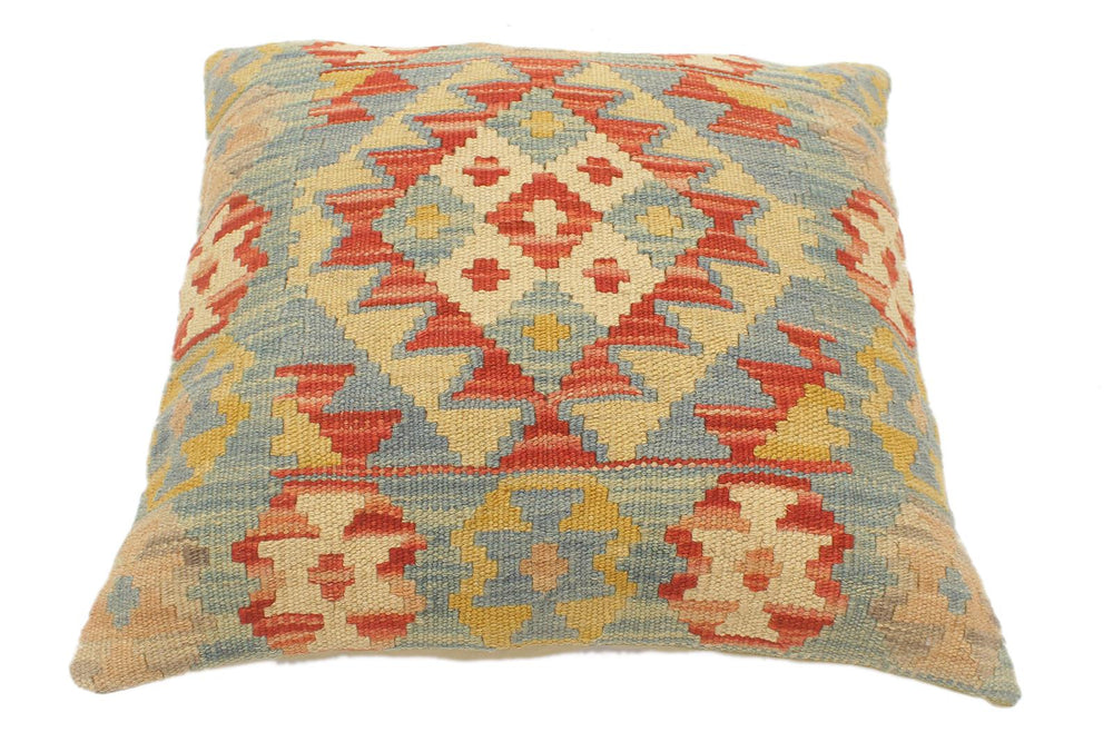 handmade Tribal Turkish Antique Rust Blue Hand-Woven SQUARE 100% WOOL pillow