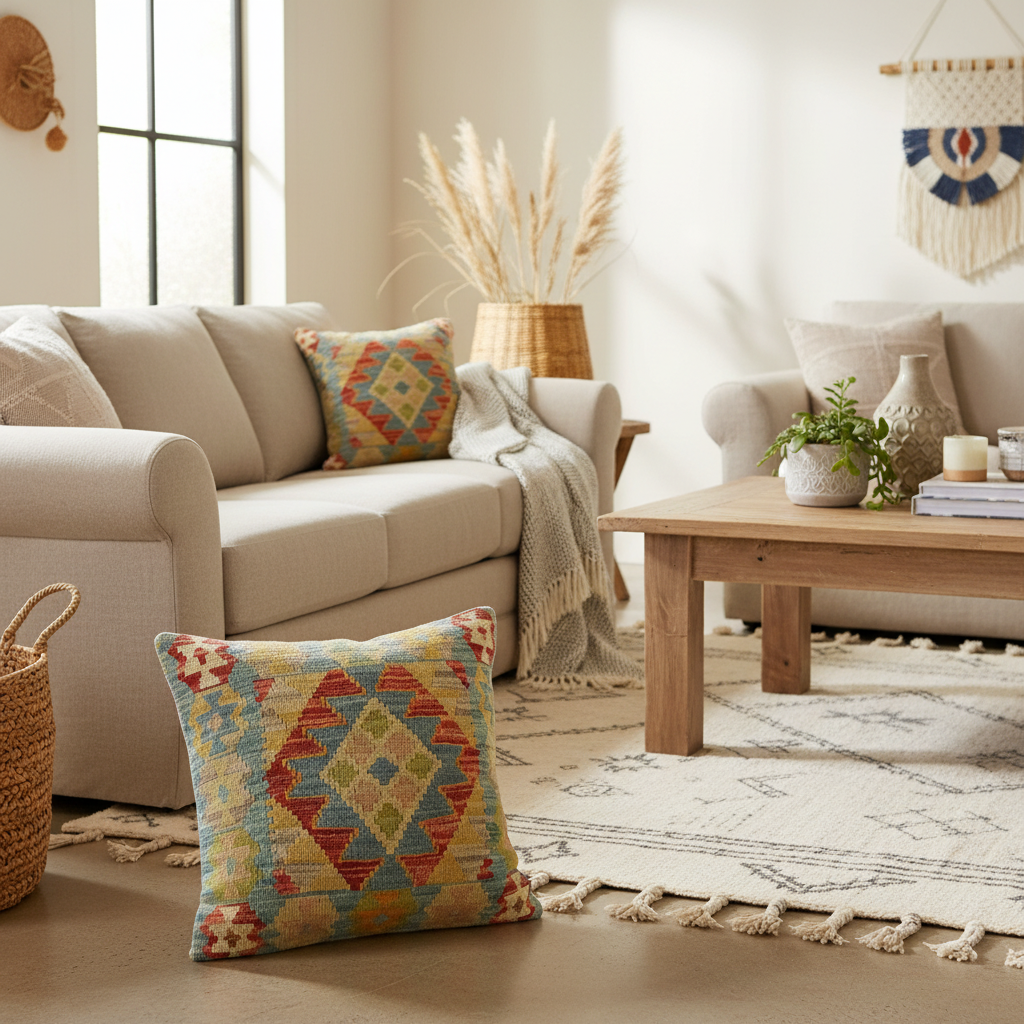 Boho Chic Turkish Do Hand Woven Kilim Pillow