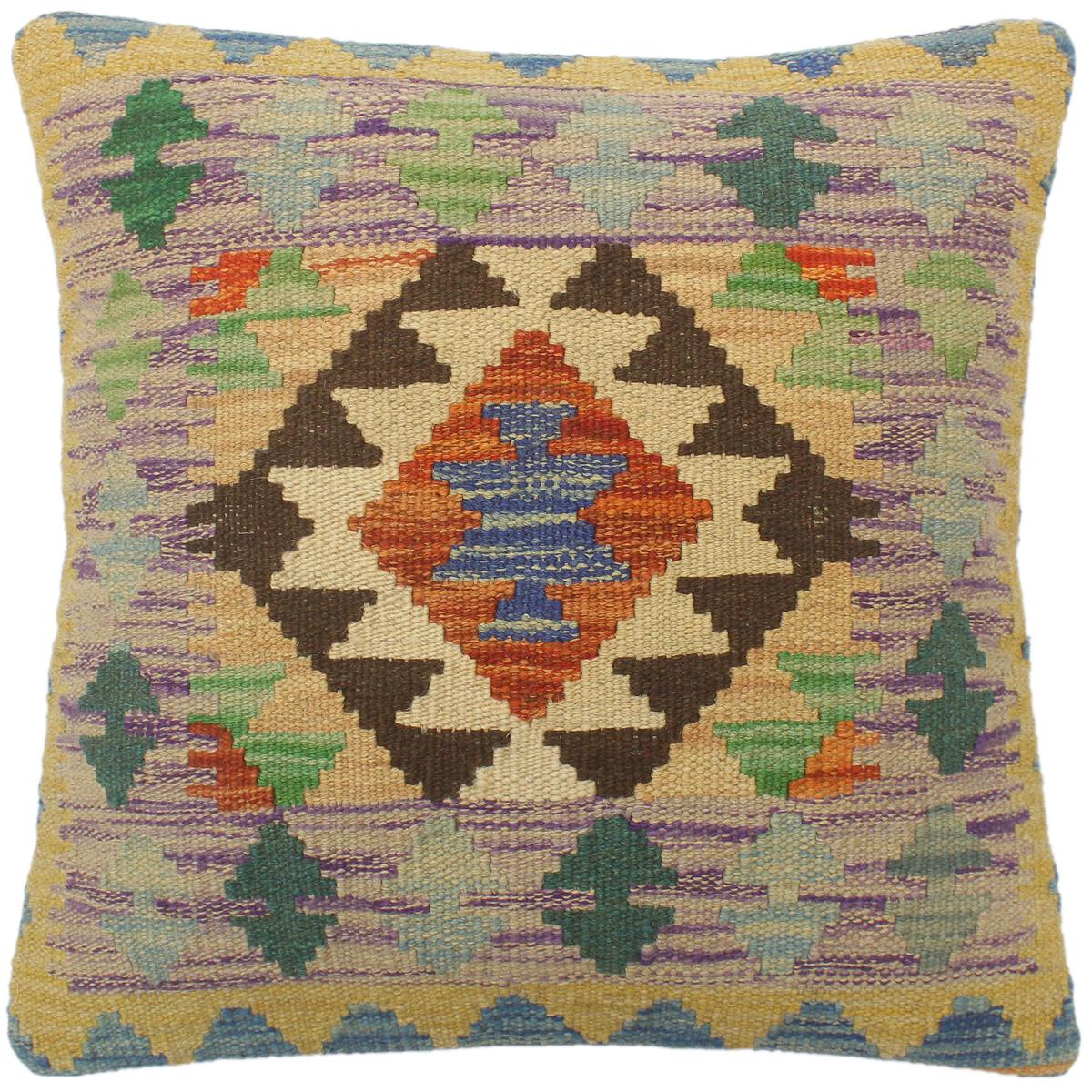 handmade Tribal Turkish Antique Rust Blue Hand-Woven SQUARE 100% WOOL pillow