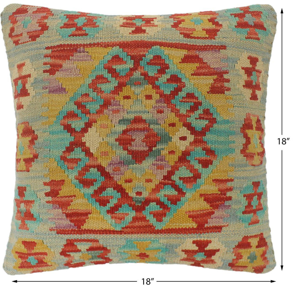 handmade Tribal Turkish Antique Rust Blue Hand-Woven SQUARE 100% WOOL pillow