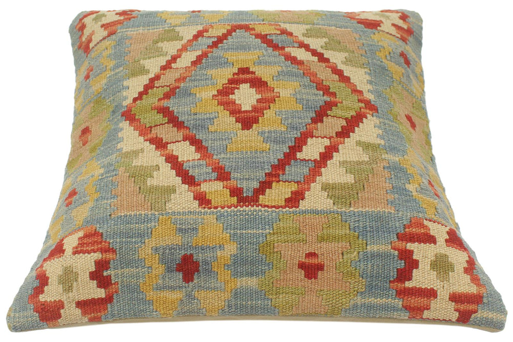 handmade Tribal Turkish Antique Blue Rust Hand-Woven SQUARE 100% WOOL pillow