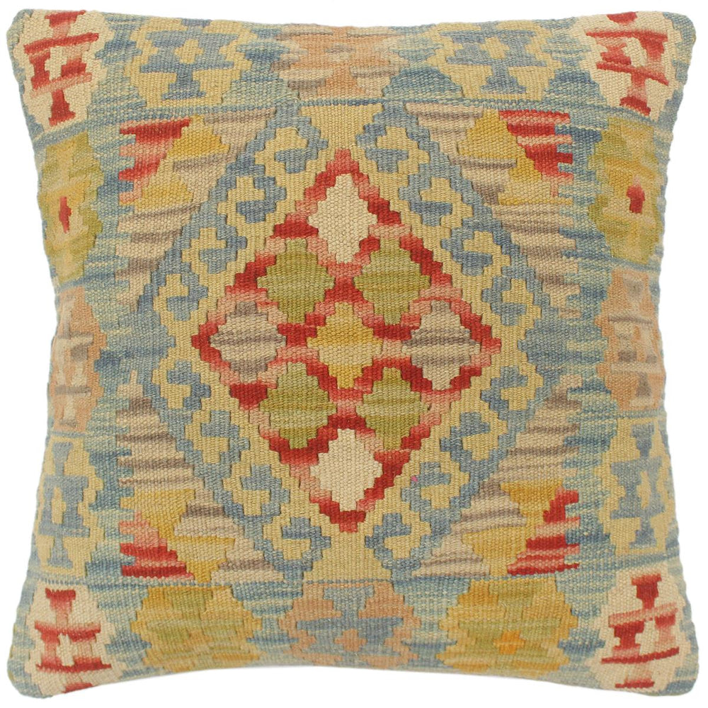 handmade Tribal Turkish Antique Blue Red Hand-Woven SQUARE 100% WOOL pillow