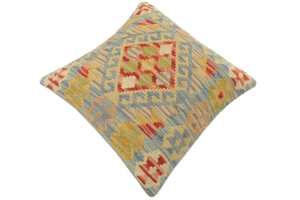 handmade Tribal Turkish Antique Blue Red Hand-Woven SQUARE 100% WOOL pillow