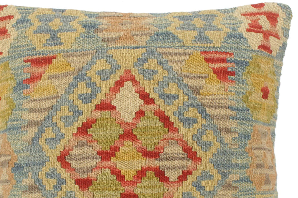handmade Tribal Turkish Antique Blue Red Hand-Woven SQUARE 100% WOOL pillow
