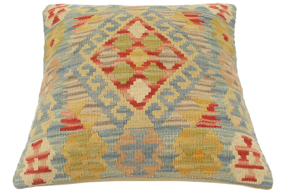 handmade Tribal Turkish Antique Blue Red Hand-Woven SQUARE 100% WOOL pillow