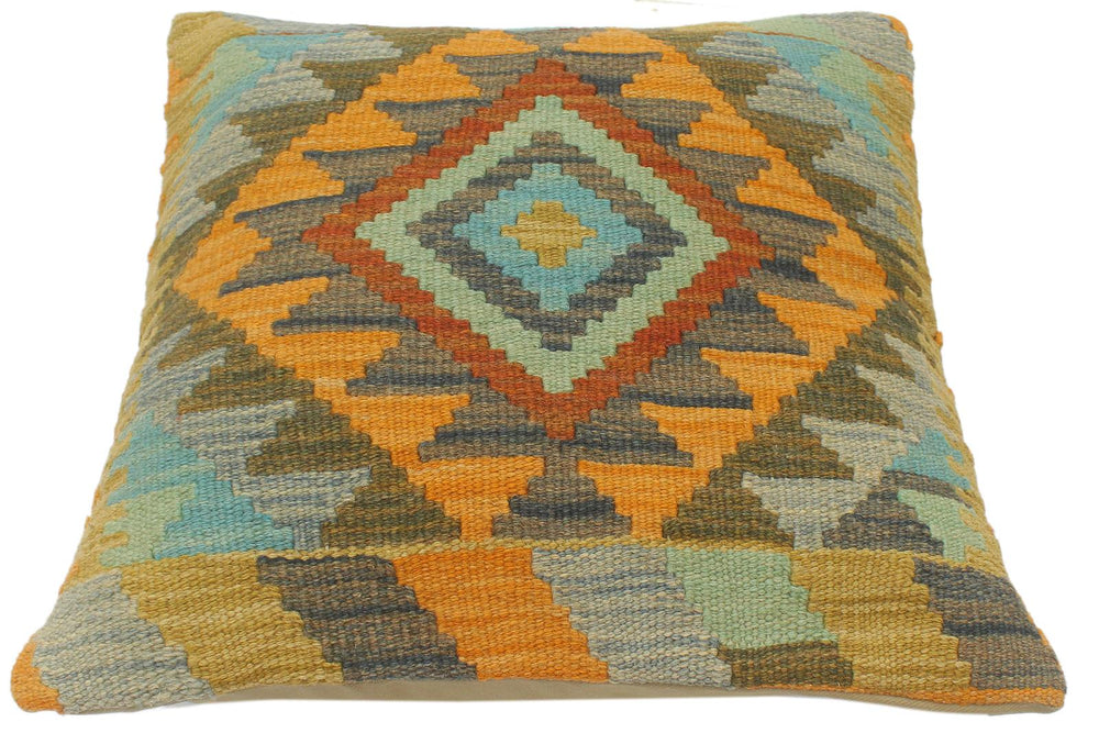 handmade Tribal Turkish Antique Rust Blue Hand-Woven SQUARE 100% WOOL pillow
