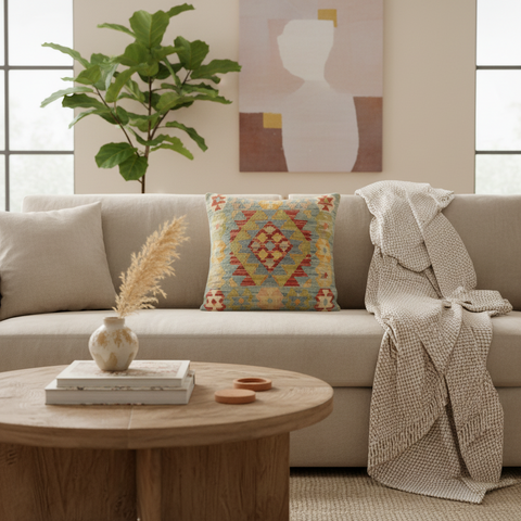 Bohemian Turkish Yu Hand Woven Kilim Pillow