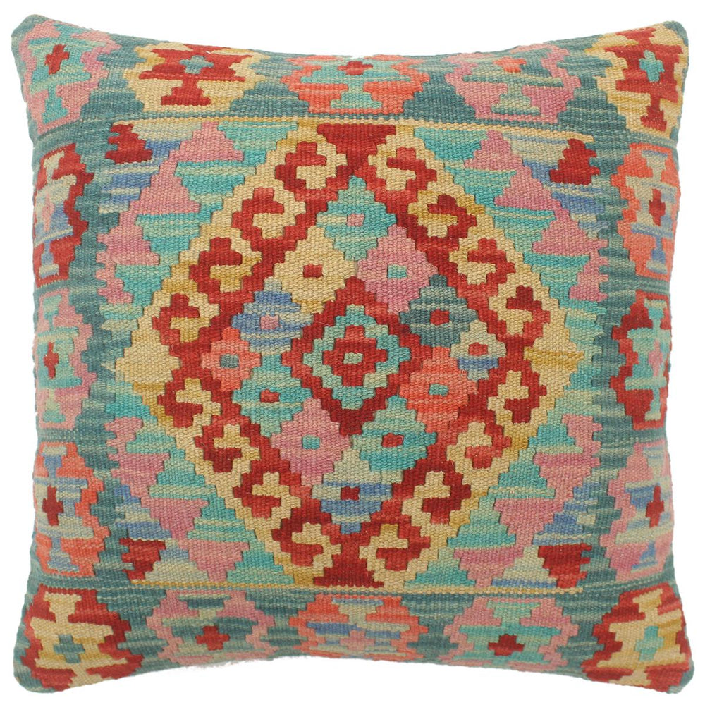 handmade Tribal Turkish Antique Red Blue Hand-Woven SQUARE 100% WOOL pillow