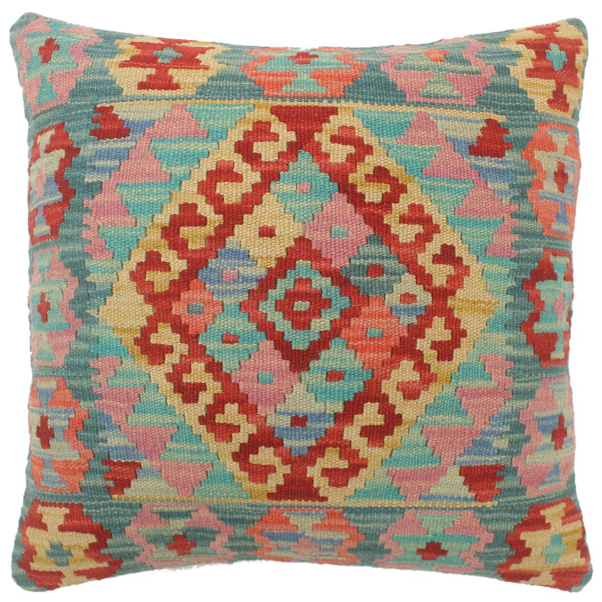 handmade Tribal Turkish Antique Red Blue Hand-Woven SQUARE 100% WOOL pillow