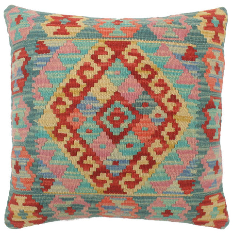 handmade Tribal Turkish Antique Red Blue Hand-Woven SQUARE 100% WOOL pillow