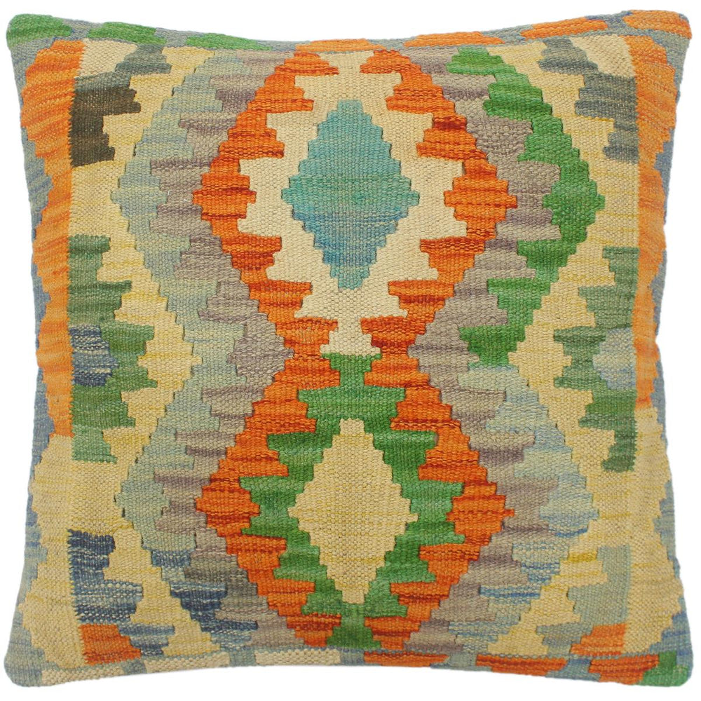 handmade Tribal Turkish Antique Rust Blue Hand-Woven SQUARE 100% WOOL pillow