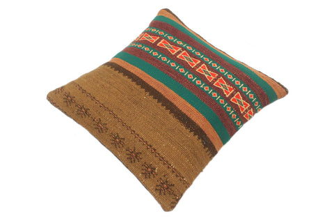 handmade Tribal Turkish Antique Brown Rust Hand-Woven SQUARE 100% WOOL pillow