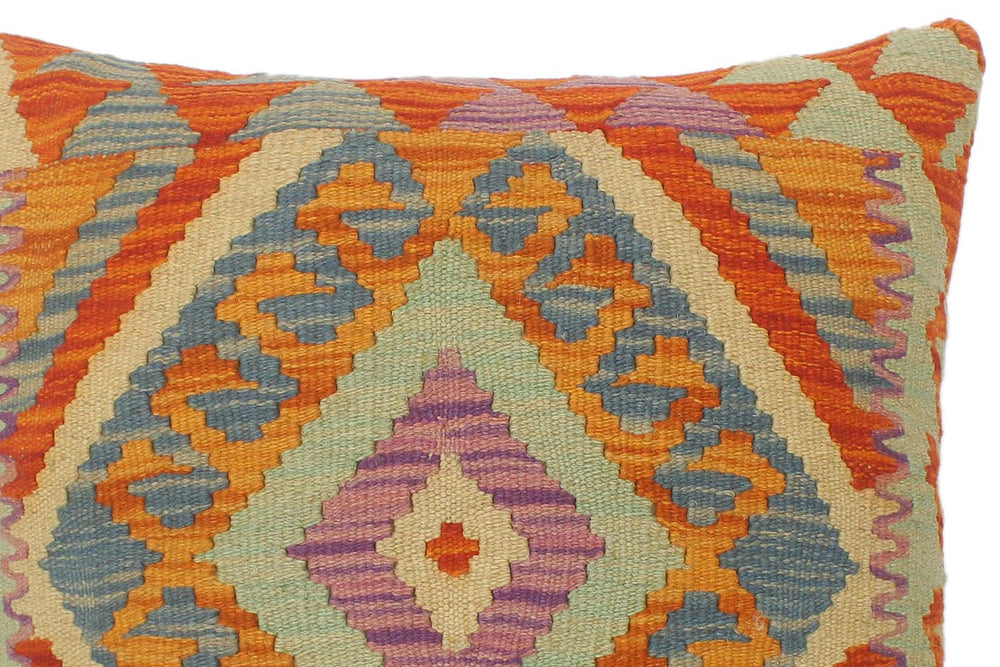 handmade Tribal Turkish Antique Rust Blue Hand-Woven SQUARE 100% WOOL pillow