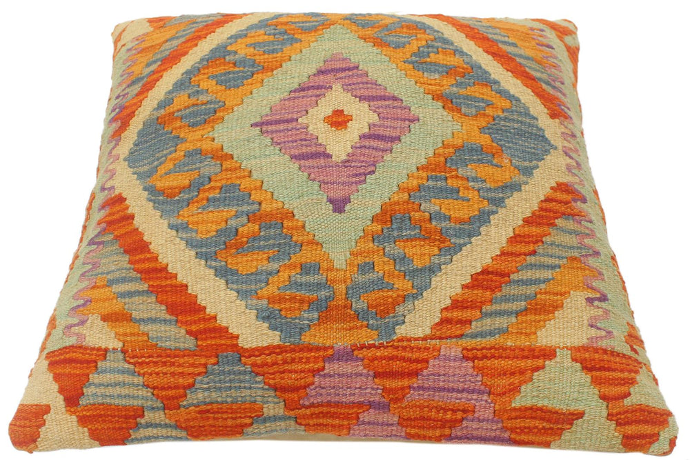 handmade Tribal Turkish Antique Rust Blue Hand-Woven SQUARE 100% WOOL pillow