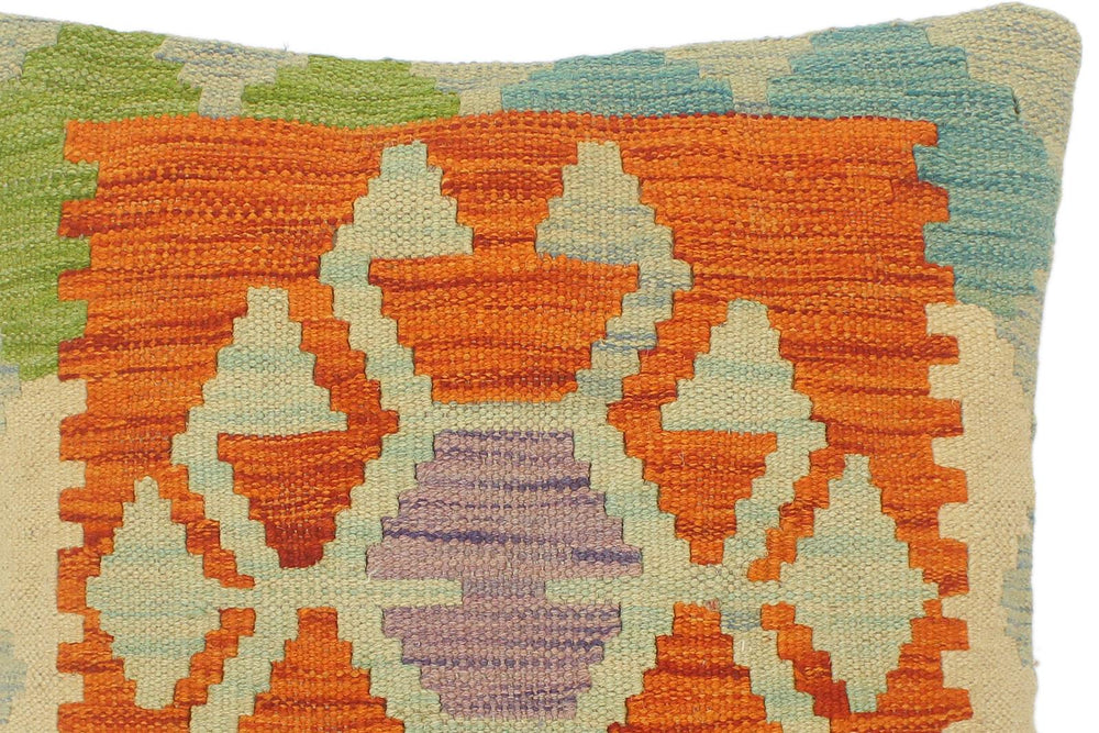 handmade Tribal Turkish Antique Rust Blue Hand-Woven SQUARE 100% WOOL pillow