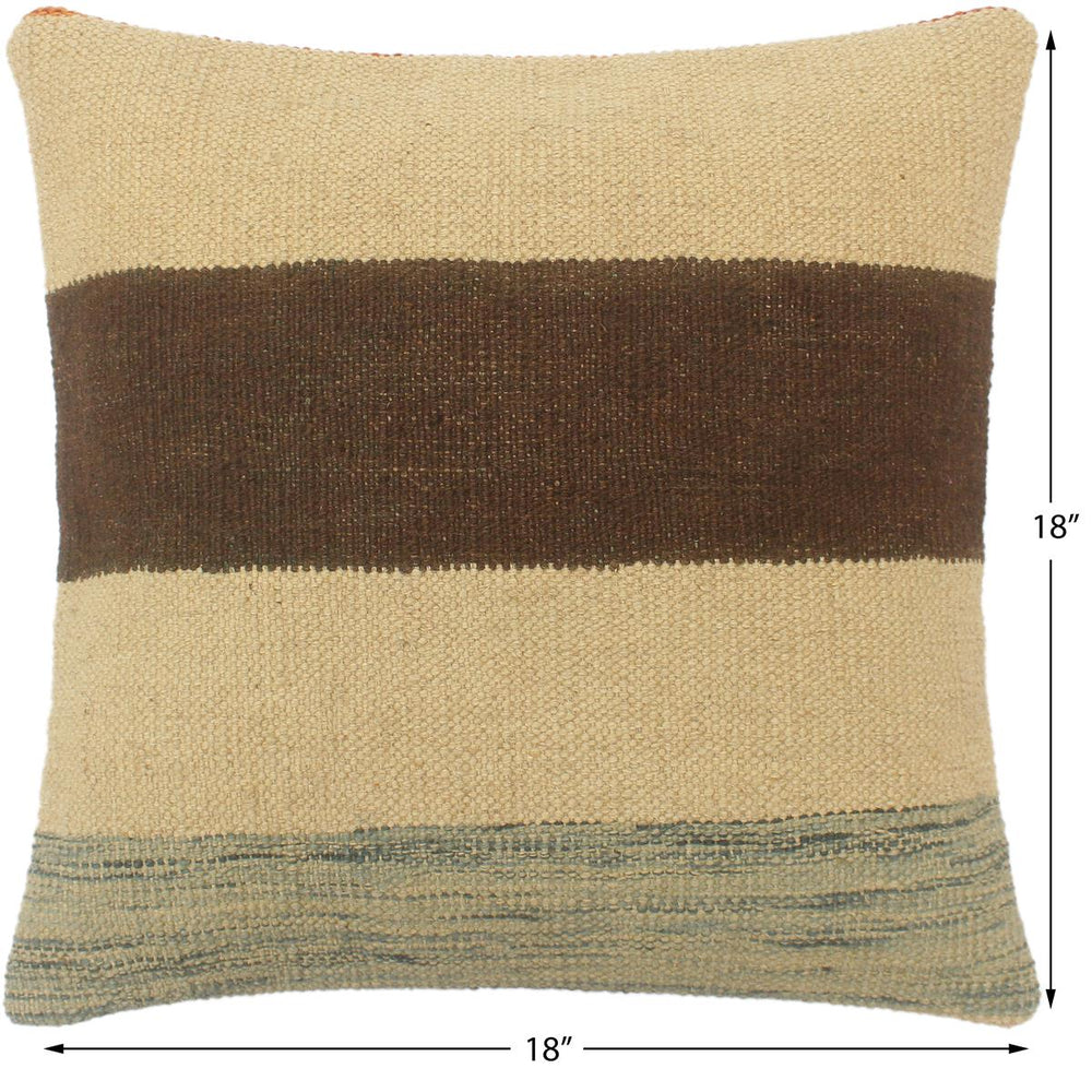 handmade Tribal Turkish Antique Beige Brown Hand-Woven SQUARE 100% WOOL pillow