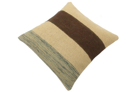 handmade Tribal Turkish Antique Beige Brown Hand-Woven SQUARE 100% WOOL pillow