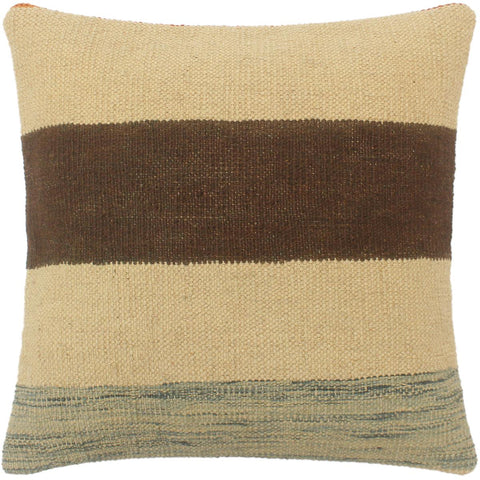 handmade Tribal Turkish Antique Beige Brown Hand-Woven SQUARE 100% WOOL pillow