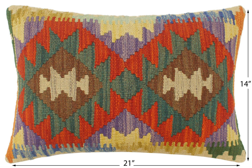 handmade Tribal Rust Blue Hand-Woven RECTANGLE 100% WOOL Pillow