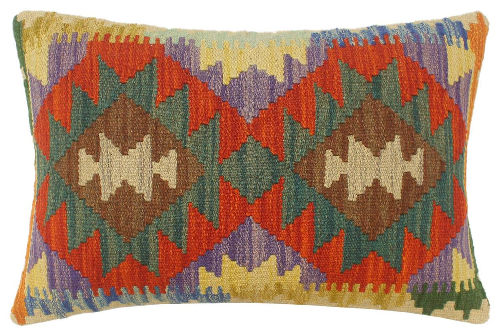 handmade Tribal Rust Blue Hand-Woven RECTANGLE 100% WOOL Pillow
