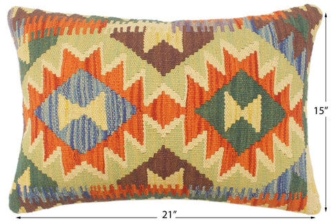 handmade Tribal Rust Blue Hand-Woven RECTANGLE 100% WOOL Pillow