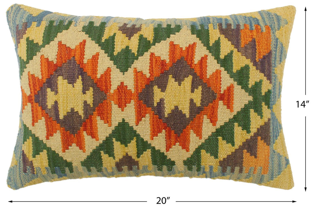 handmade Tribal Rust Blue Hand-Woven RECTANGLE 100% WOOL Pillow