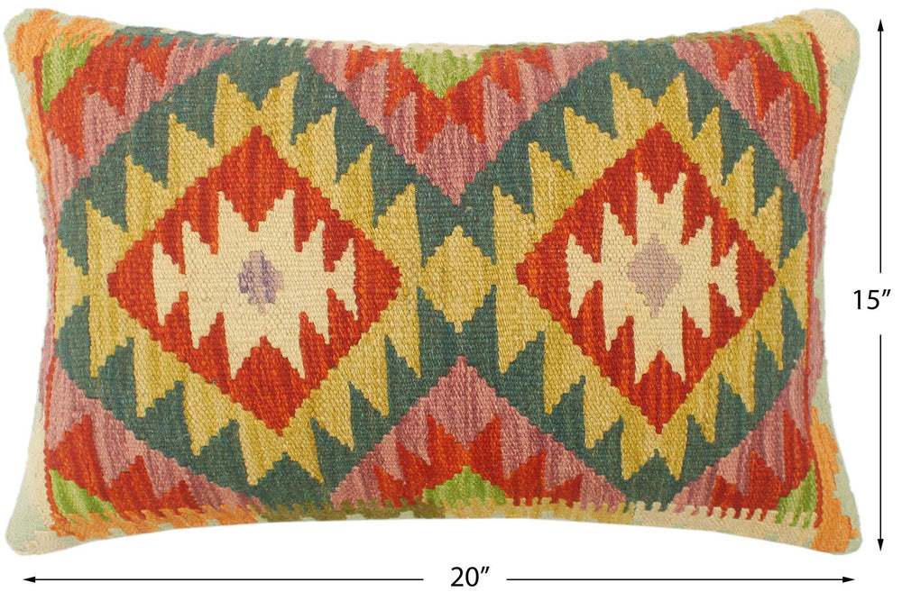 handmade Tribal Rust Blue Hand-Woven RECTANGLE 100% WOOL Pillow