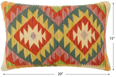 handmade Tribal Rust Blue Hand-Woven RECTANGLE 100% WOOL Pillow