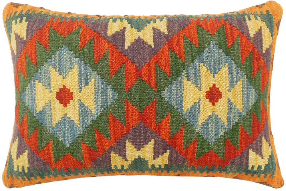 handmade Tribal Rust Blue Hand-Woven RECTANGLE 100% WOOL Pillow