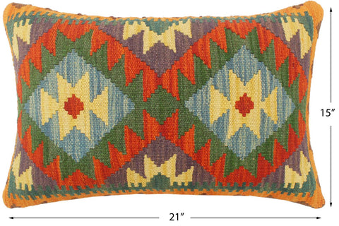 handmade Tribal Rust Blue Hand-Woven RECTANGLE 100% WOOL Pillow