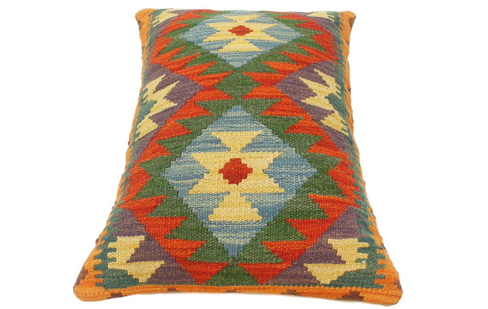 handmade Tribal Rust Blue Hand-Woven RECTANGLE 100% WOOL Pillow