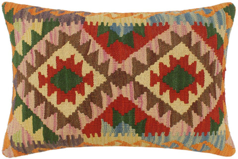 handmade Tribal Rust Blue Hand-Woven RECTANGLE 100% WOOL Pillow