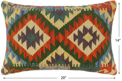 handmade Tribal Rust Blue Hand-Woven RECTANGLE 100% WOOL Pillow